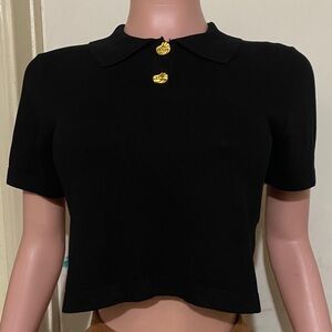 Chic Black Crop Top with Gold Accents
